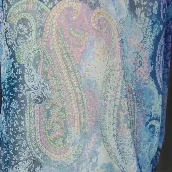 Vintage Y2K Nancy-K Sheer Blue Paisley Boho Bell Sleeve Blouse sz M - Picture 3 of 9